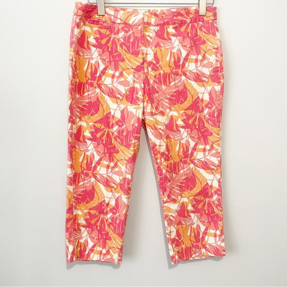 J. jill tropical orange yellow pink floral Capri pants size 12 cropped stretch